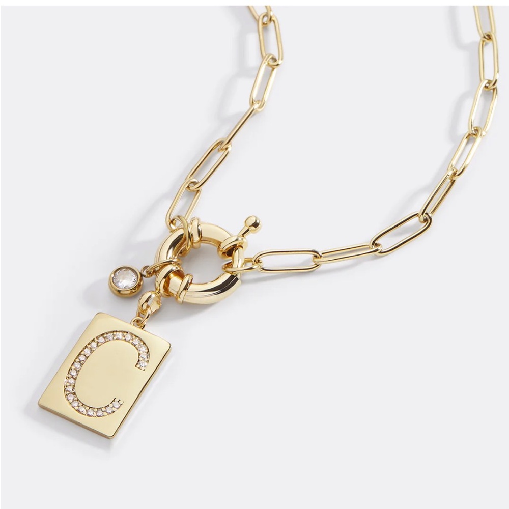 Pave Initial “C” Pendant Necklace with Paperclip Chain
